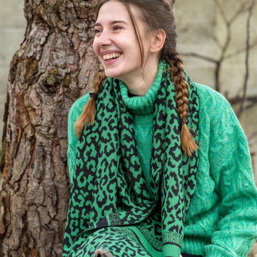 Green & Black Mix Animal Print Scarf by Peace of Mind